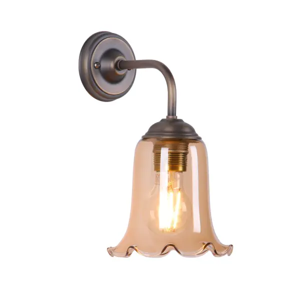 Ebba Antique Brass Wall Light with Amber Glass Shade