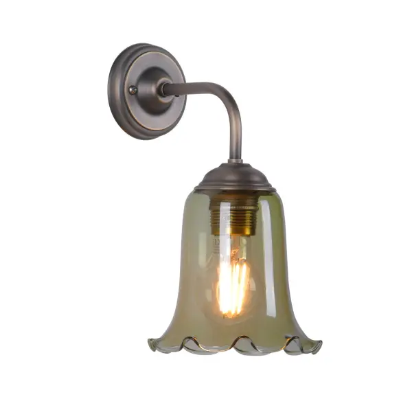 Ebba Antique Brass Wall Light with Green Glass Shade