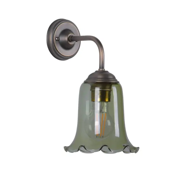 Ebba Antique Brass Wall Light with Green Glass Shade