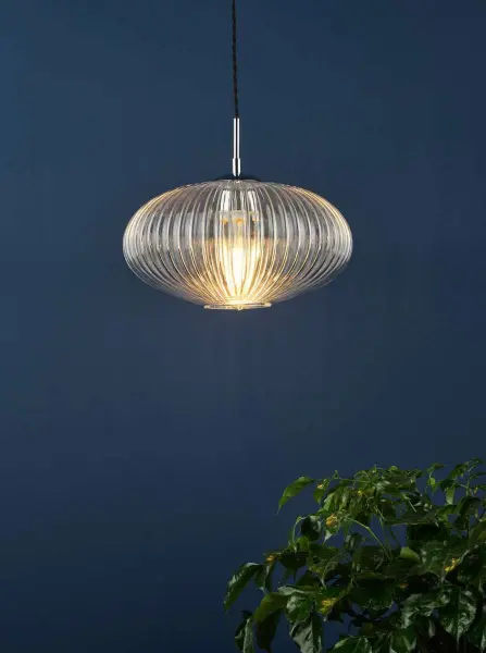 Edmond Single Pendant in Polished Chrome & Ribbed Glass