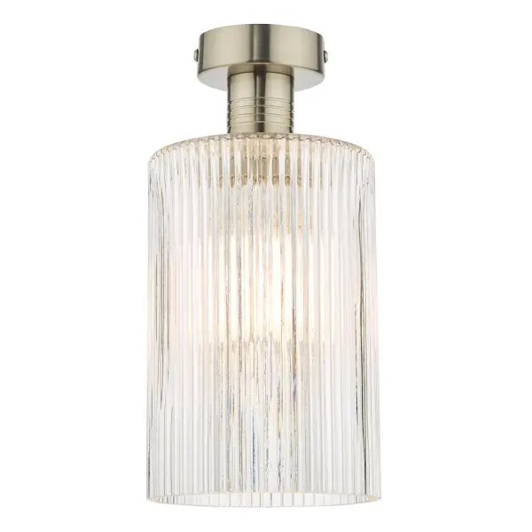 Emerson Antique Chrome Semi Flush with Cylinder Ribbed Glass