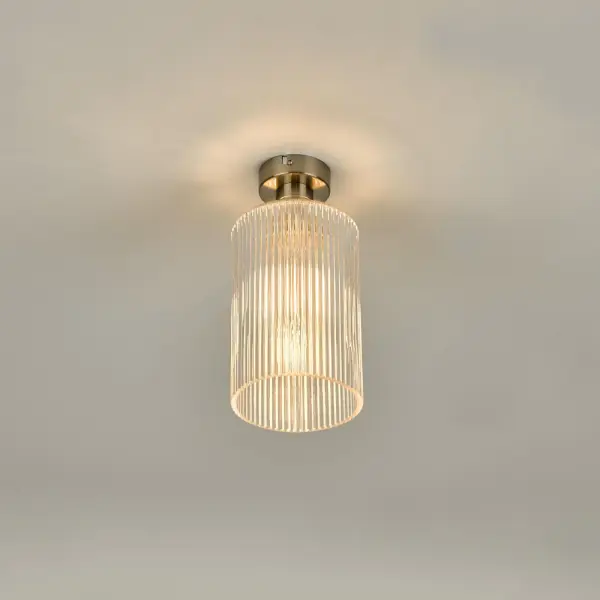 Emerson Antique Chrome Semi Flush with Cylinder Ribbed Glass
