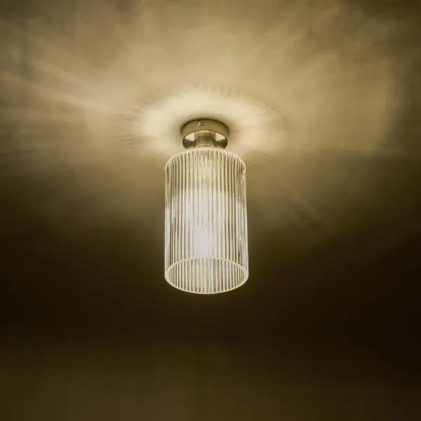 Emerson Antique Chrome Semi Flush with Cylinder Ribbed Glass