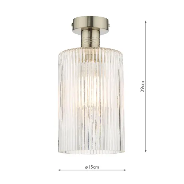 Emerson Antique Chrome Semi Flush with Cylinder Ribbed Glass