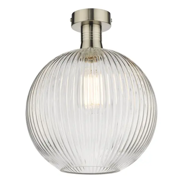 Emerson Antique Chrome Semi Flush with Round Ribbed Glass