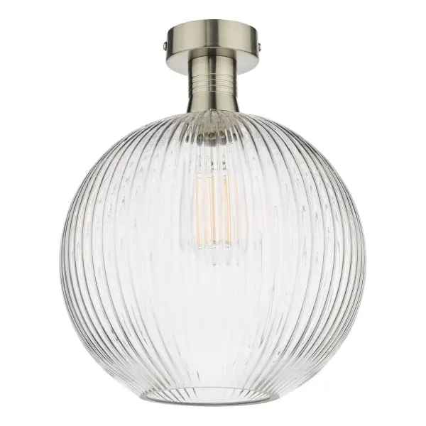 Emerson Antique Chrome Semi Flush with Round Ribbed Glass