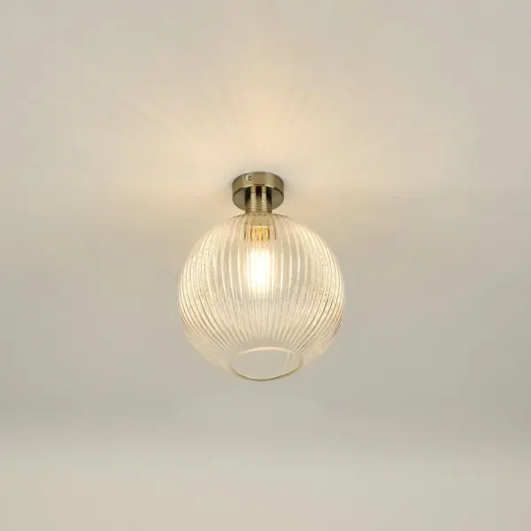 Emerson Antique Chrome Semi Flush with Round Ribbed Glass