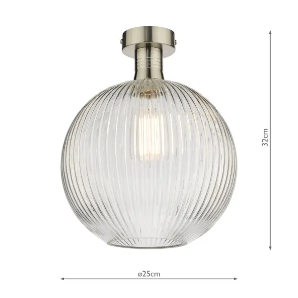 Emerson Antique Chrome Semi Flush with Round Ribbed Glass