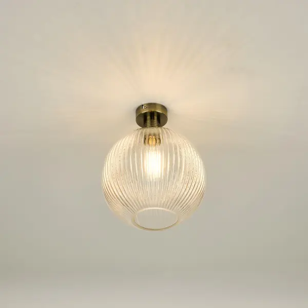 Emerson Antique Brass Semi Flush with Round Ribbed Glass