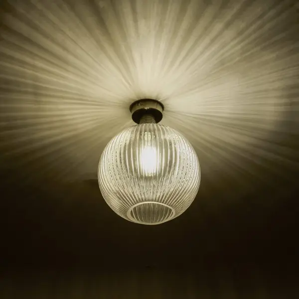 Emerson Antique Brass Semi Flush with Round Ribbed Glass