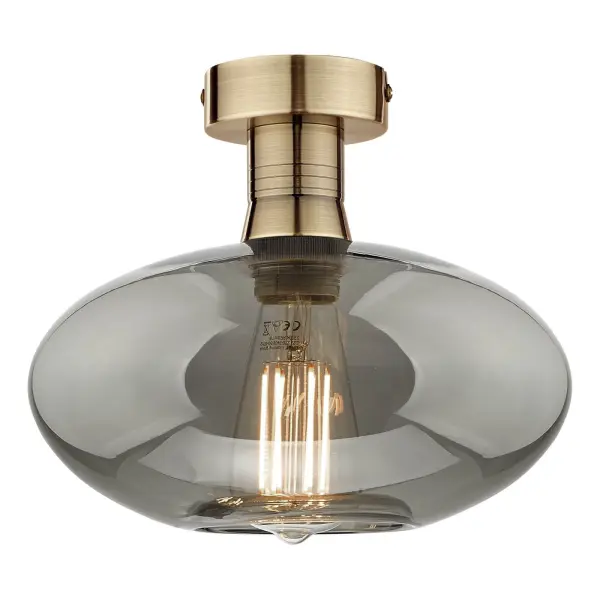 Emerson Antique Brass Semi Flush with Smoked Glass