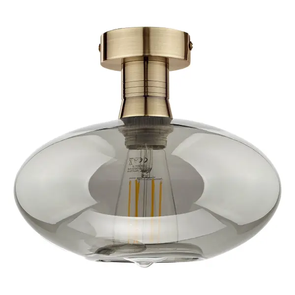 Emerson Antique Brass Semi Flush with Smoked Glass
