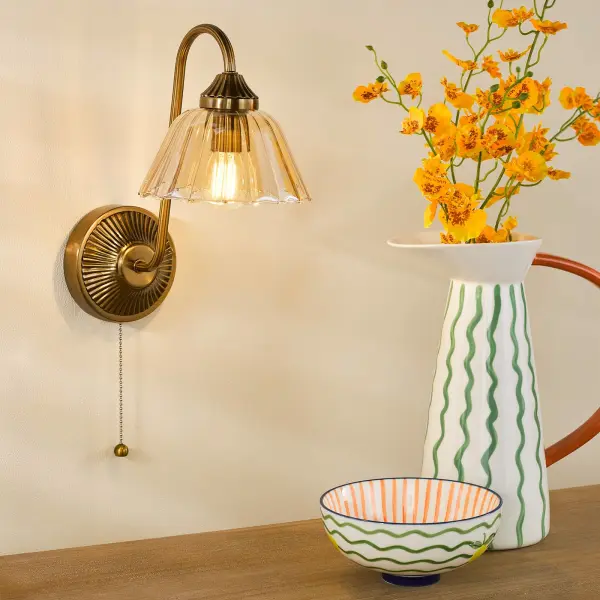Erika Antique Bronze & Amber Glass Wall Light