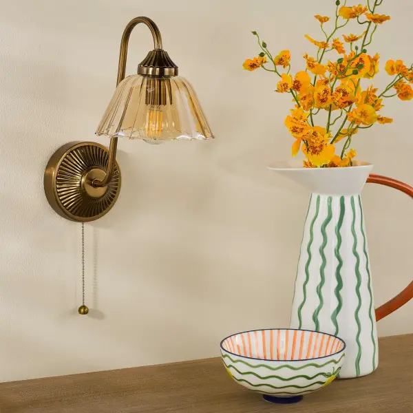 Erika Antique Bronze & Amber Glass Wall Light