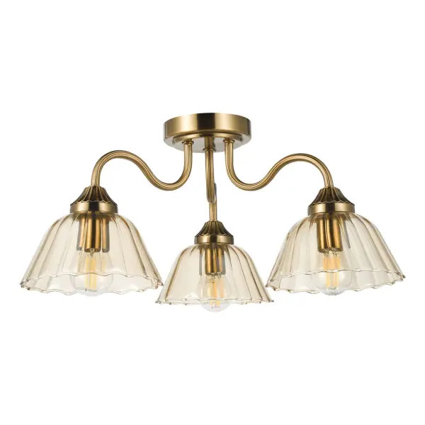 Erika 3 Light Antique Bronze & Amber Glass Semi Flush Fititng