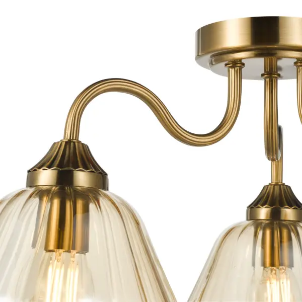 Erika 3 Light Antique Bronze & Amber Glass Semi Flush Fititng