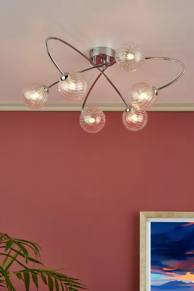 Etta 6 Light Polished Chrome Semi Flush & Clear Glass