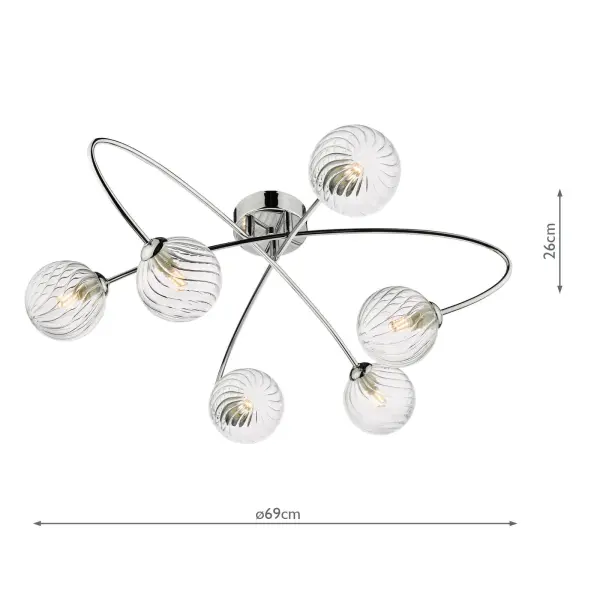 Etta 6 Light Polished Chrome Semi Flush & Clear Glass