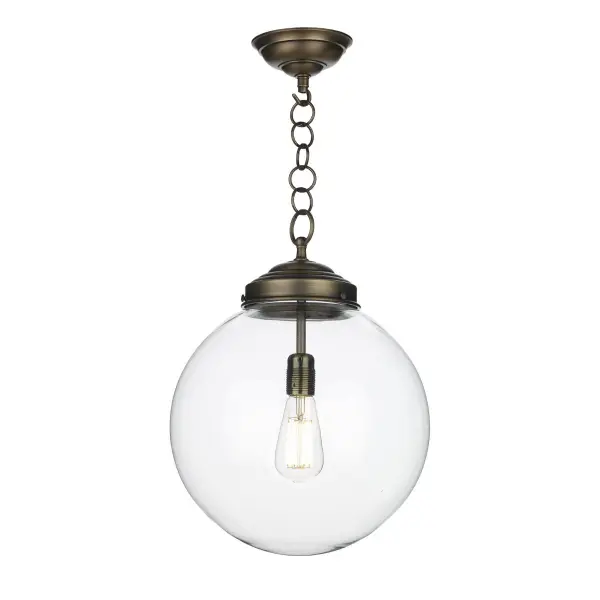 Fairfax Large Antique Brass & Clear Glass Pendant