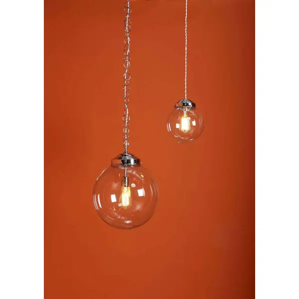 Fairfax Small  Polished Chrome Pendant Mouthblown Clear Glass