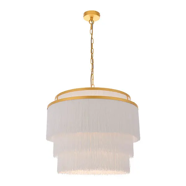 3 Light Gold & White Fringe Pendant