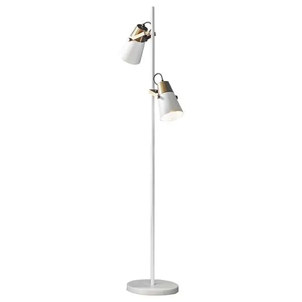 Gerik Floor Lamp in White with Brass Detail