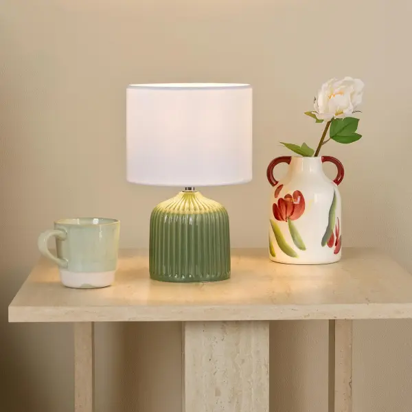 Gigi Green Twin Pack Table Lamps C/W Shade