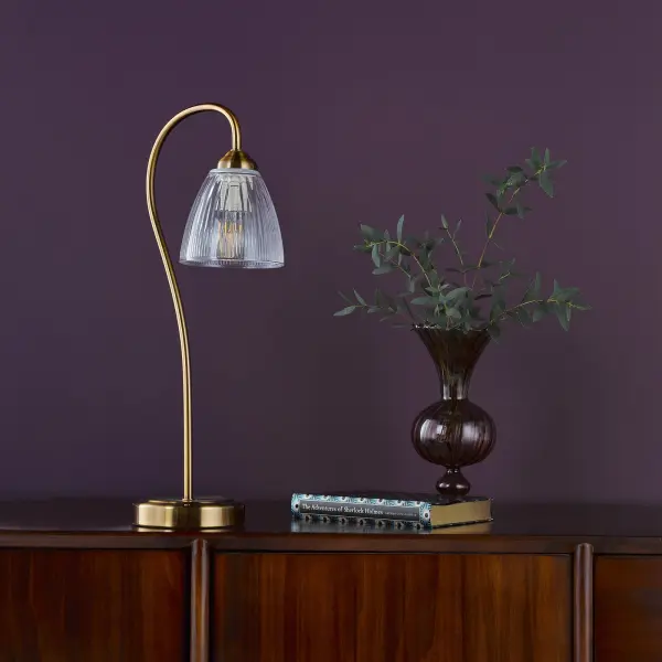 Glynis Bronze Table Lamp with Clear Ribbed Glass