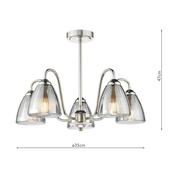 Glynis Polished Nickel 5 Light Semi Flush Fitting