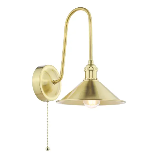 Hadano Brass Curved Arm Wall Light with Brass Shade