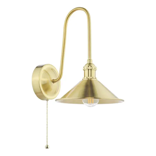 Hadano Brass Curved Arm Wall Light with Brass Shade