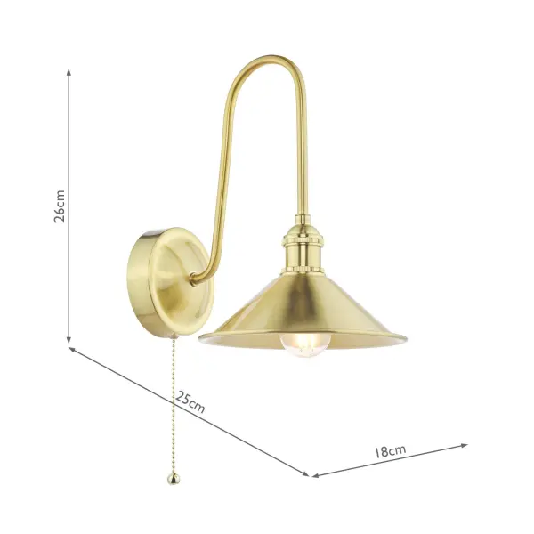 Hadano Brass Curved Arm Wall Light with Brass Shade