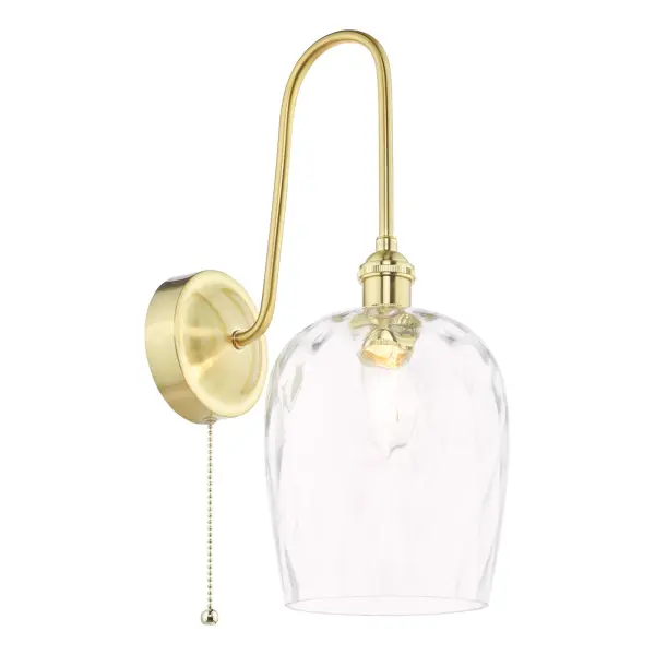 Hadano Brass Curved Arm Wall Light with Dimpled Shade