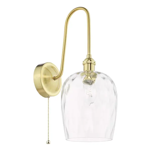 Hadano Brass Curved Arm Wall Light with Dimpled Shade