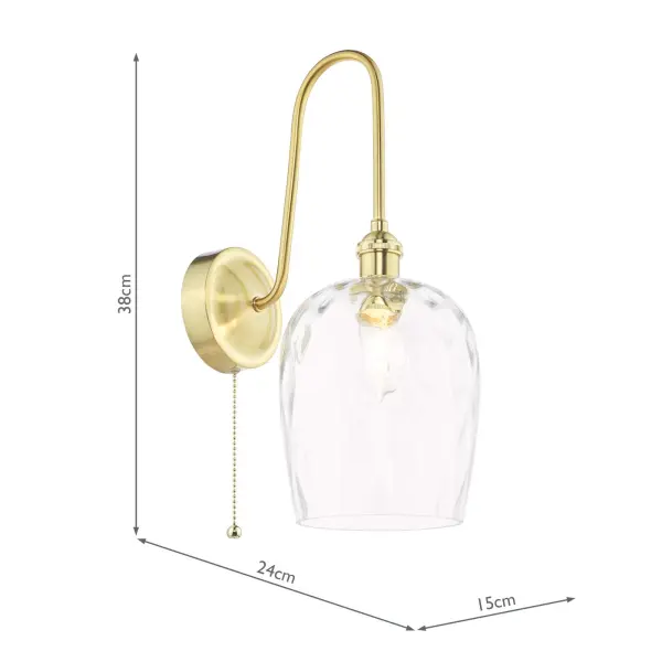 Hadano Brass Curved Arm Wall Light with Dimpled Shade
