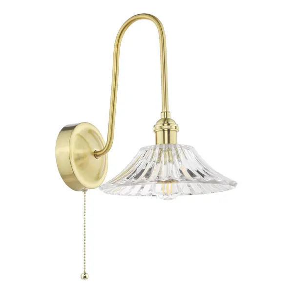 Hadano Brass Curved Arm Wall Light with Flared Shade