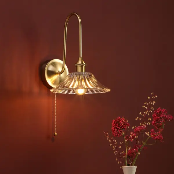 Hadano Brass Curved Arm Wall Light with Flared Shade