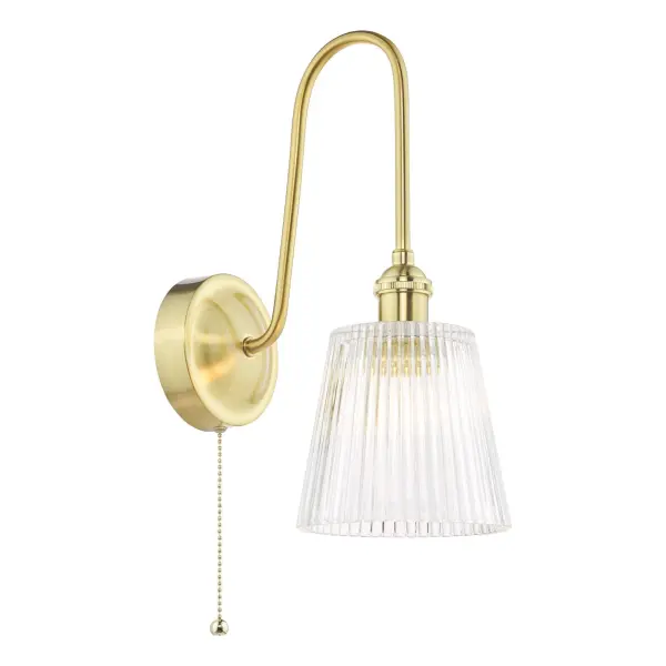 Hadano Brass Curved Arm Wall Light with Ribbed Shade