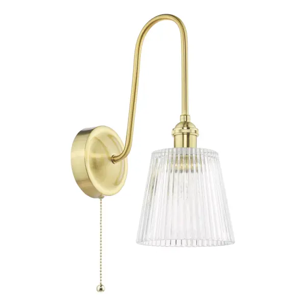 Hadano Brass Curved Arm Wall Light with Ribbed Shade