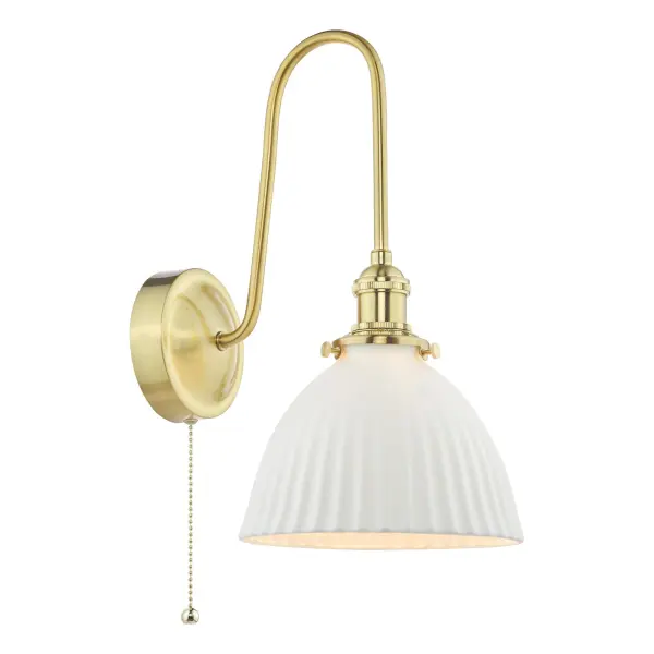 Hadano Brass Curved Arm Wall Light with Domed Shade