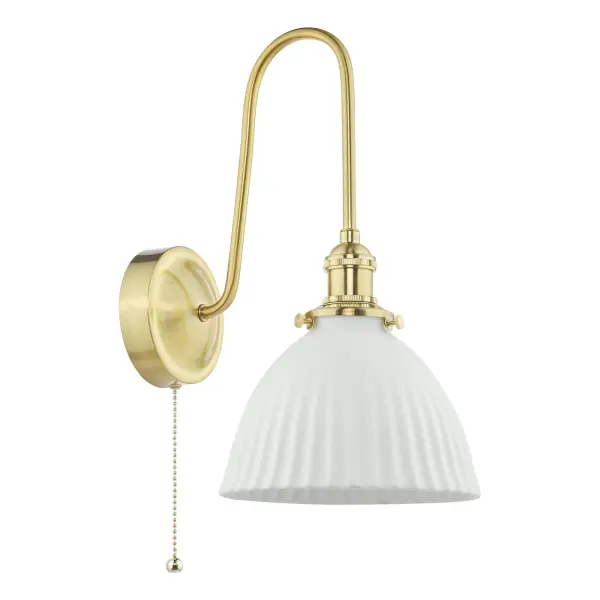 Hadano Brass Curved Arm Wall Light with Domed Shade