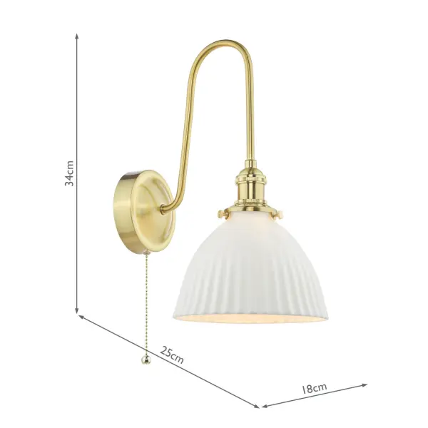 Hadano Brass Curved Arm Wall Light with Domed Shade