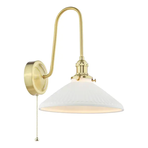 Hadano Brass Curved Arm Wall Light with Shallow Shade