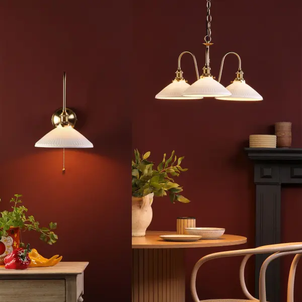 Hadano Brass Curved Arm Wall Light with Shallow Shade