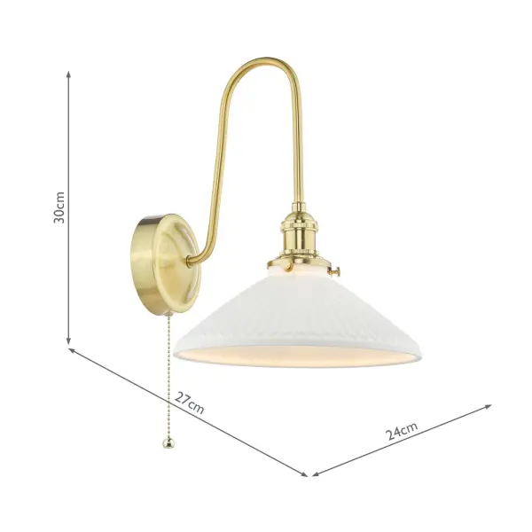 Hadano Brass Curved Arm Wall Light with Shallow Shade