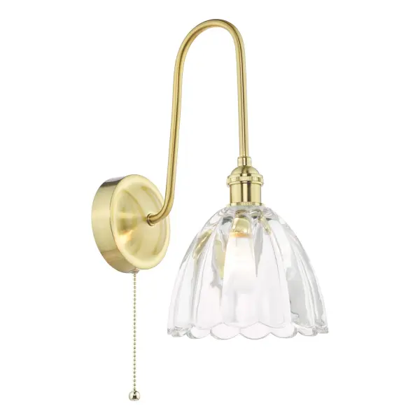 Hadano Brass Curved Arm Wall Light with Scalloped Bell Glass Shade