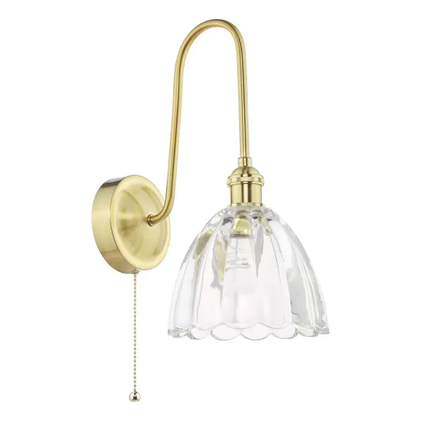 Hadano Brass Curved Arm Wall Light with Scalloped Bell Glass Shade