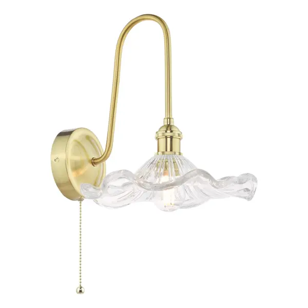 Hadano Brass Curved Arm Wall Light with Wavy Glass Shade