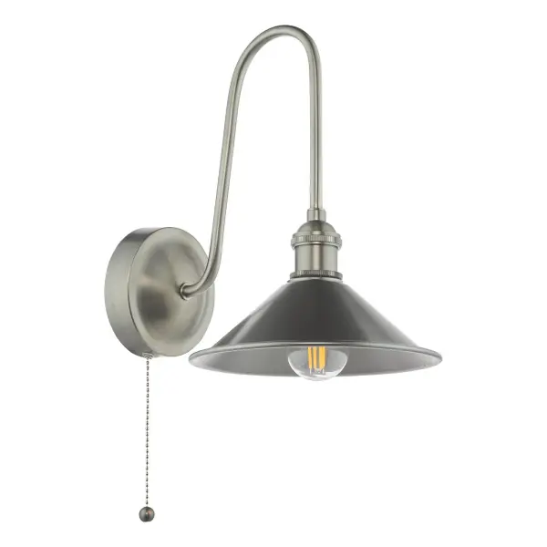 Hadano Antique Chrome Curved Arm Wall Light
