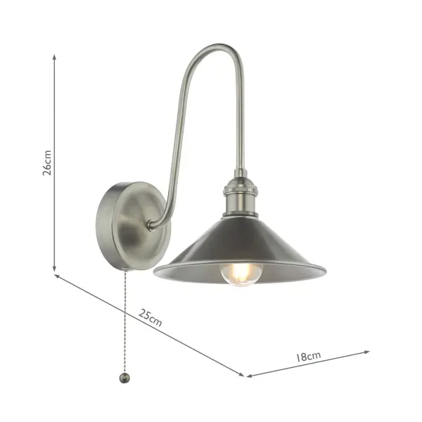 Hadano Antique Chrome Curved Arm Wall Light